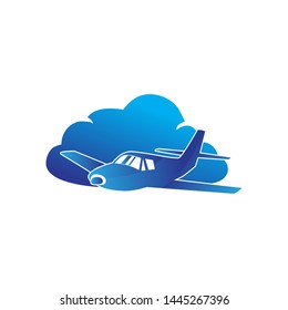 plane flying logo template design vector for agency travel  in isolated background