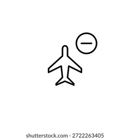 Avião voando e menos. Cancelamento do voo, lugares indisponíveis. Pixel perfeito, ícone de vetor de traçado editável
