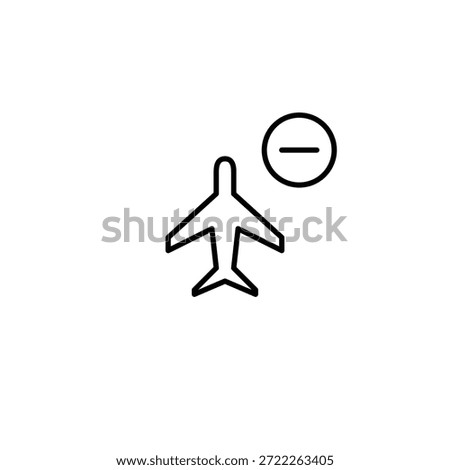 Plane flying and minus. Flight cancelled, seats unavailable. Pixel perfect, editable stroke vector icon