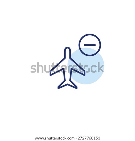 Plane flying and minus. Flight cancelled, seats unavailable. Pixel perfect, editable stroke vector icon