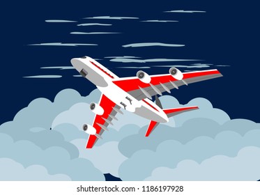  plane flying on blue sky among the clouds , travel concept vector illustration