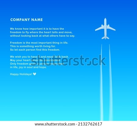 Plane is flying up on the blue sky vector illustration, jet goes upwards leaving white trace