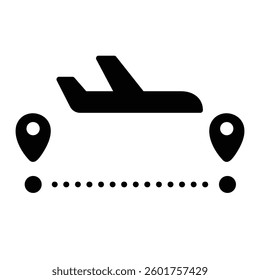 Plane flying from one place to another black solid icon