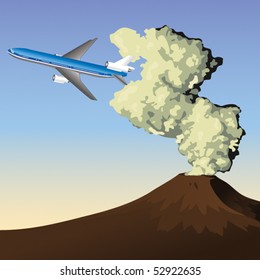 Plane flying over could of volcanic ash