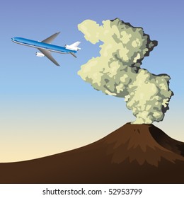 Plane flying over could of volcanic ash