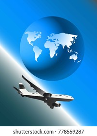 The plane is flying over the globe