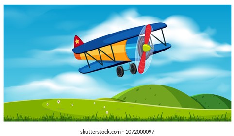 A Plane Flying over Hills illustration
