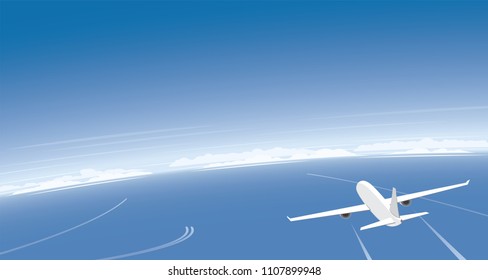 Plane Flying Over the Ocean and Banner Background