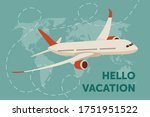 The plane is flying. Plane in the sky among the clouds. Vector illustration of an airplane.