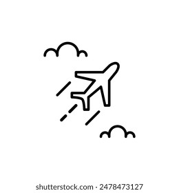 Plane flying in sky with clouds. Dreams, aspirations and success. Achieving goals. Pixel perfect vector icon