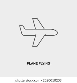 Plane Flying thin line icon or logo. Symbol or sign on airline or travel app theme. Vector line illustration.