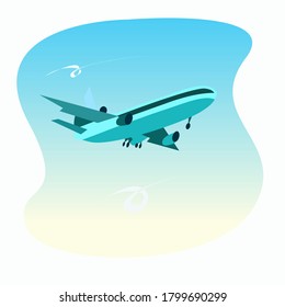 The plane is flying through a blue sky with clouds