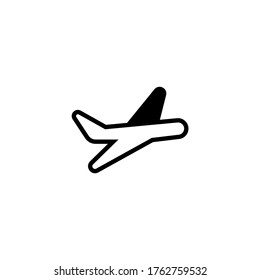 Plane flying vector icon in black flat glyph, filled style isolated on white background
