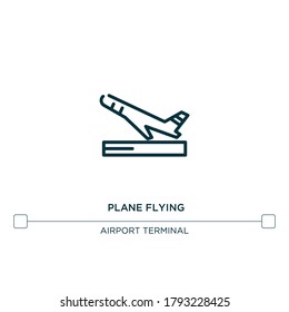 plane flying vector line icon. Simple element illustration. plane flying outline icon from airport terminal concept. Can be used for web and mobile
