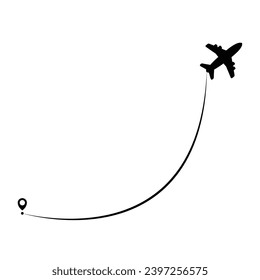 plane follows the line from the start point to the end point. Airplane route on a white background. Vector illustration