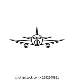 Plane front view icon from airport terminal collection. Thin linear plane front view, plane, aviation outline icon isolated on white background. Line vector plane front view sign, symbol for web and