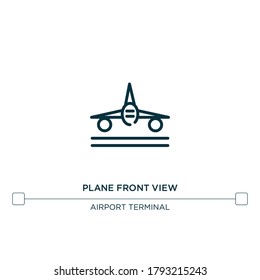 Plane Front View Vector Line Icon. Simple Element Illustration. Plane Front View Outline Icon From Airport Terminal Concept. Can Be Used For Web And Mobile
