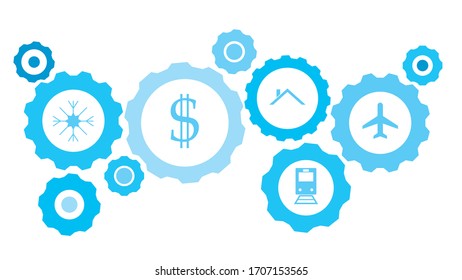 Plane gear blue icon set