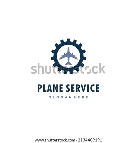 plane with gear logo design for service airplane. airplane fix logo design creative