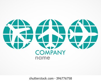 plane global transportation logo set / vector illustration