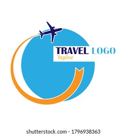 Plane and globe. Abstract stylized vector illustration for logo, sticker, emblem isolated on white background

