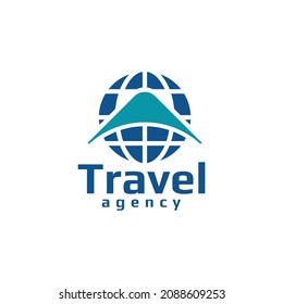 Plane and globe earth for travel company vector logo design