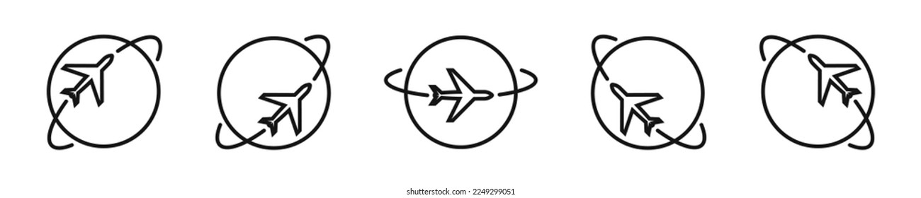 Plane and globe. Plane flying around world globe icons. World globe icons. Planet silhouette. EPS 10