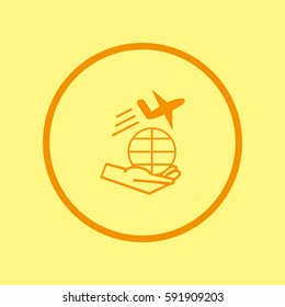 plane, globe, hand