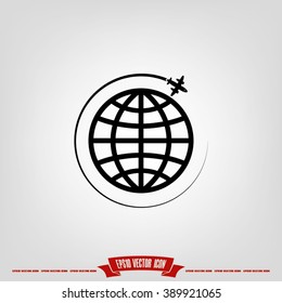 Plane Globe Icon