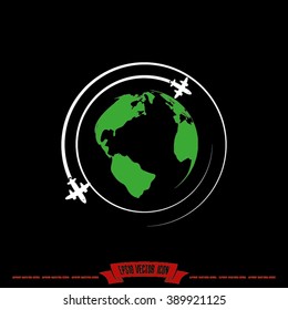 Plane Globe Icon.