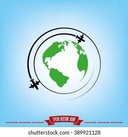 Plane Globe Icon.