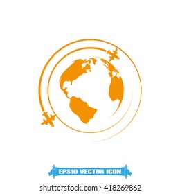 Plane globe icon vector. 