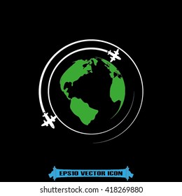  Plane globe icon vector.