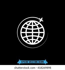 Plane globe icon vector.