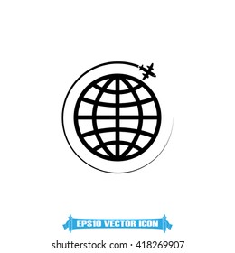 Plane globe icon vector.