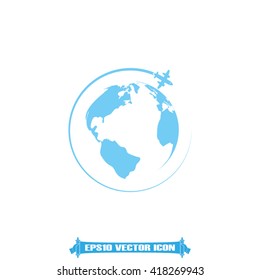 Plane globe icon vector.
