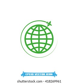 Plane globe icon vector. 