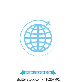 Plane globe icon vector