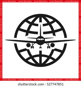 Plane Globe Icon Vector.