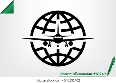 Plane Globe Icon Vector.