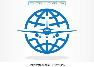 Plane Globe Icon Vector 