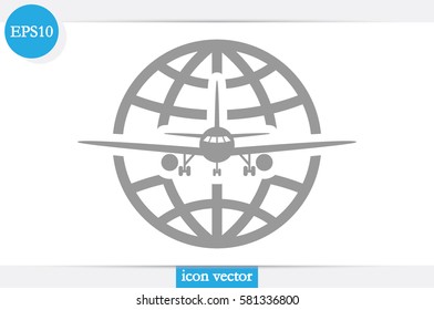 Plane Globe Icon Vector 