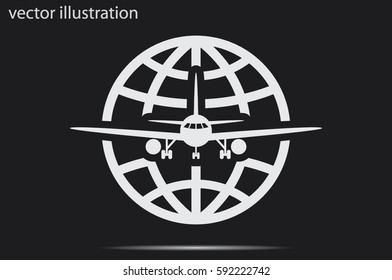 Plane Globe Icon Vector 