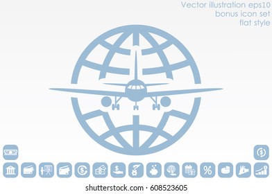 Plane Globe Icon Vector.