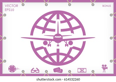 Plane Globe Icon Vector.