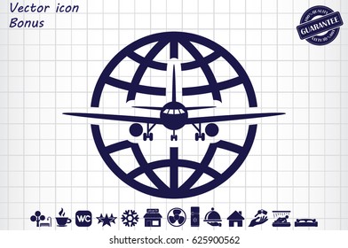 Plane Globe Icon Vector.