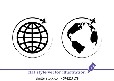 Plane Globe icon vector illustration.