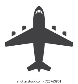 Plane glyph icon, transport and air vehicle, aircraft sign vector graphics, a solid pattern on a white background, eps 10.