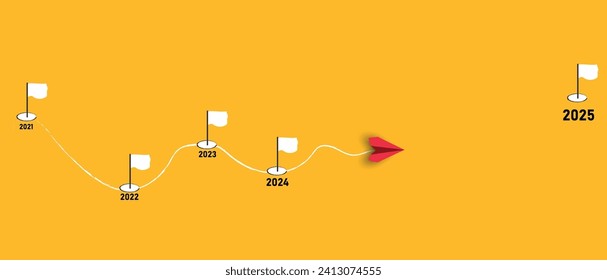 plane going to 2025
The red plane passing through the workflow challenges one by one. Workflow, work process, project progress, success tracking, work experience idea concept.