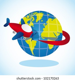 plane going around the planet, vector illustration